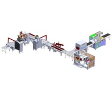 Dây chuyền dán, đóng đai kết hợp máy co màng tự động