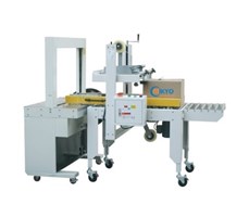 Dây chuyền dán kết hợp đóng đai thùng carton tự động