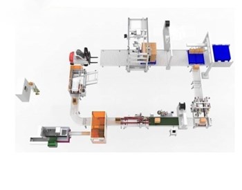 Dây chuyền đóng gói kết hợp đóng đai pallet tự động