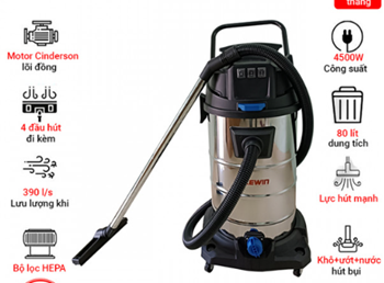 Máy hút bụi và nước công nghiệp Kewin KN803S – Máy hút bụi nhà xưởng 80 lít (HEPA)