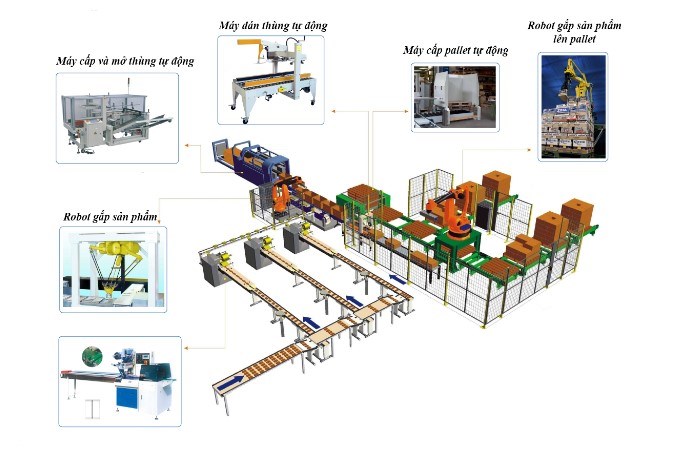 day chuyen dan thung ket hop voi robot gap san pham hinh 0