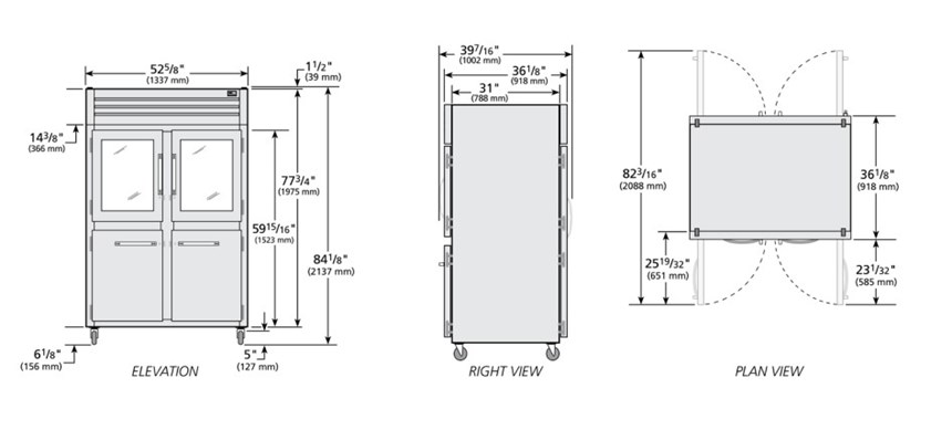 tu lanh cua xoay ket hop nua truoc/kinh sau pass-thru true str2rpt-2hg/2hs-2g-hc hinh 0