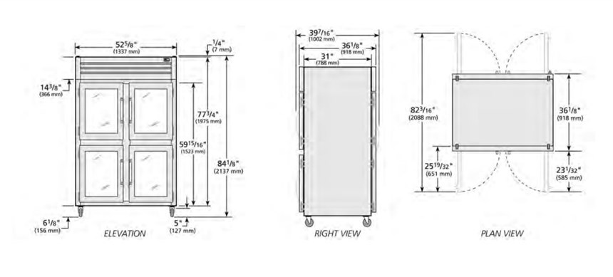 tu lanh cua xoay nua truoc/sau bang kinh pass-thru true str2rpt-4hg-2g-hc hinh 0