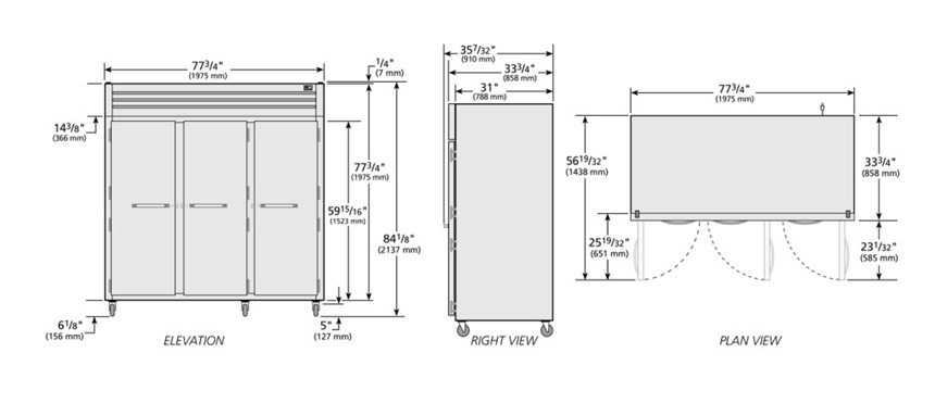 tu dong cua xoay dac reach-in true sta3f-3s-hc hinh 0