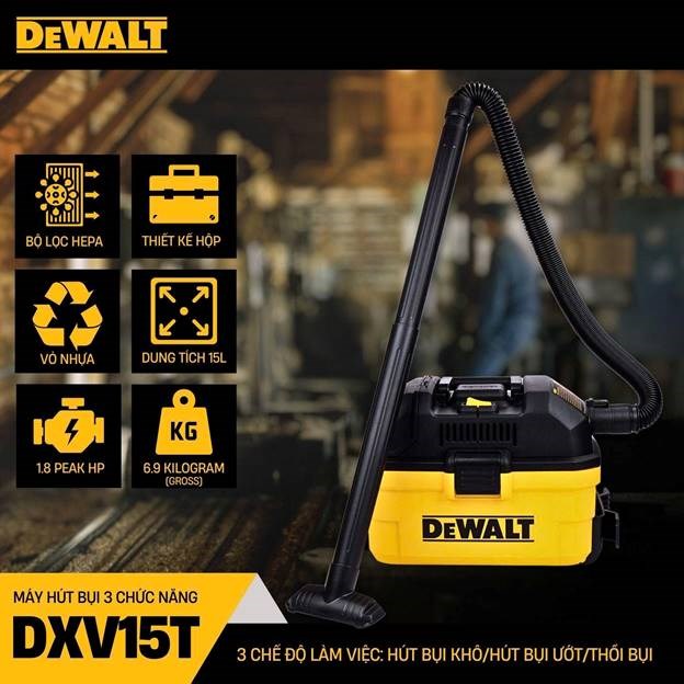 may hut bui 3 chuc nang 15l dewalt dxv15t (1.8 peak hp) hinh 0