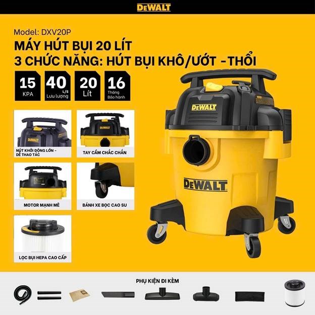 may hut bui 3 chuc nang 20l dewalt dxv20p – 20 lit – 15kpa hinh 0