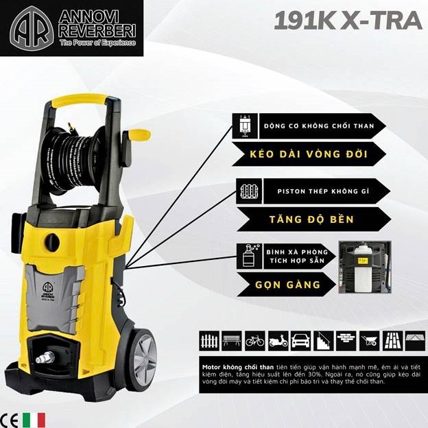 may xit rua chuyen dung annovi reverberi 191k x-tra – motor tu, ap luc cao 140bar, 2000w hinh 0