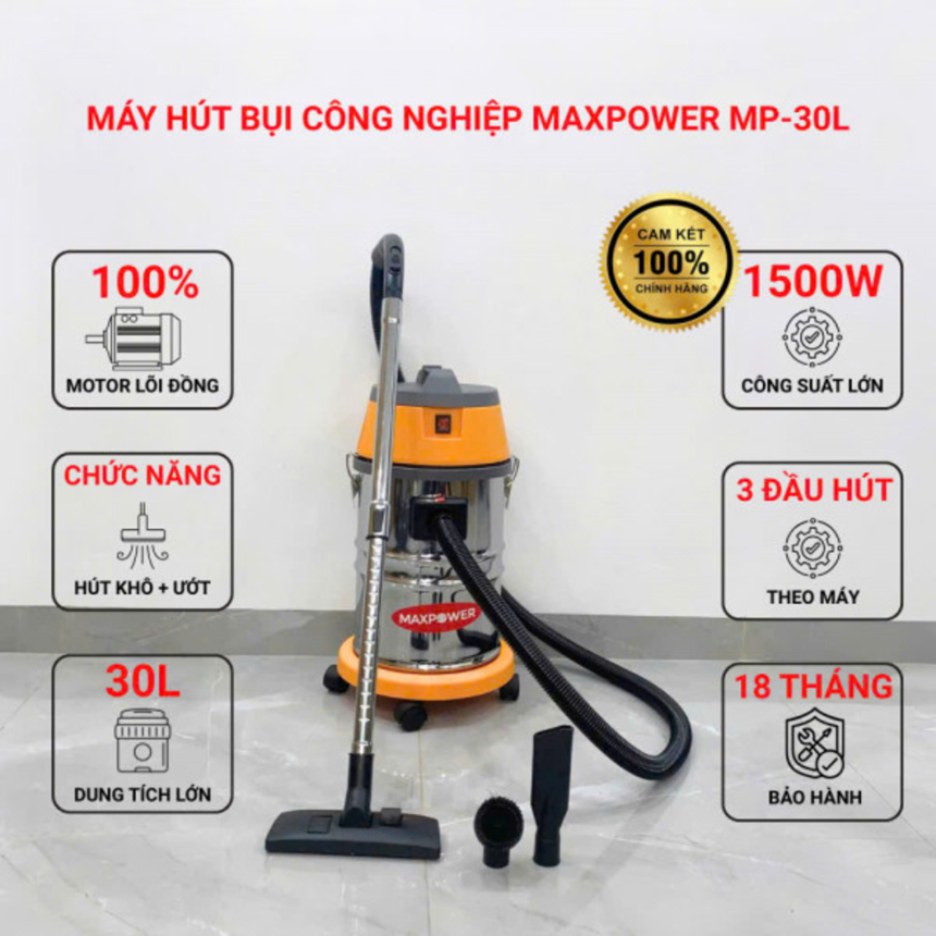 may hut bui cong nghiep maxpower mp-30l (thung inox) hinh 0