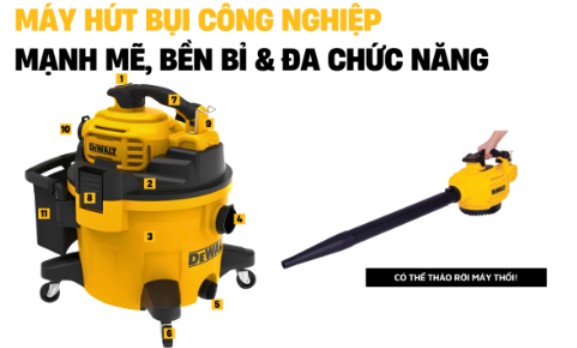 may hut bui cong nghiep 4 chuc nang kho/uot/thoi va chuyen doi thanh may thoi cam tay dewalt dxv234p hinh 0